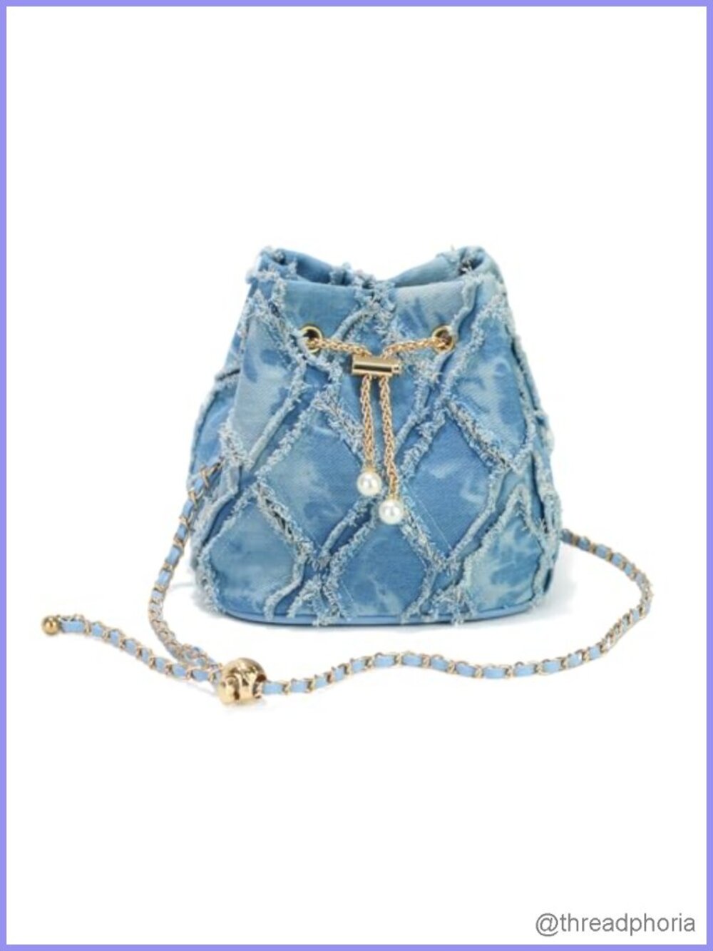 Denim Bucket Bag Quilted Jean Drawstring Purse Adjustable Strap Shoulder Handbag